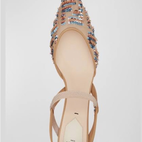 Fendi Tan metallic and Blue Embellished Kitten Heels - Picture 2 of 8